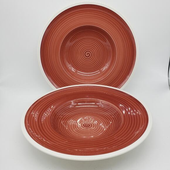Villeroy & Boch Set Of 2 Rimmed Pasta Soup Bowl Rouge Red 10" Handpainted German - Picture 1 of 14